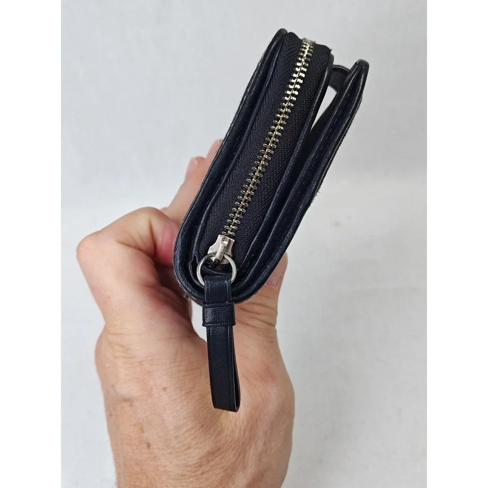 COACH 40751 Legacy Signature Stripe Bifold Compact Wallet Glitter Black Canvas